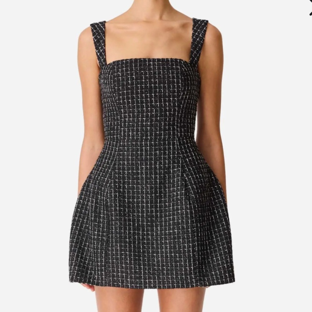 Nwt Elliatt Galadirel Check Tweed Minidress Black Size Small